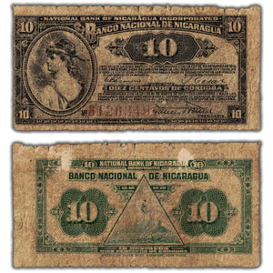 SOLD Nicaragua 1912 10 Centavos Cordoba Note P #52c - Previously Mounted