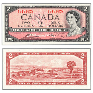 SOLD $2 1954 Bank of Canada Note Bouey-Rasminsky K/G Prefix BC-38c - AU+