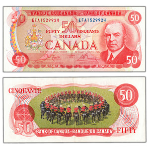 SOLD $50 1975 Bank of Canada Note Crow-Bouey EFA Prefix BC-51b - About EF