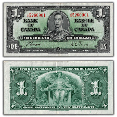 $1 1937 Bank of Canada Note Coyne-Towers J/N Prefix BC-21d - EF
