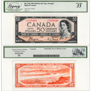 SOLD $50 1954 Bank of Canada Note Coyne-Towers Devil Face BC-34a - Legacy VF-35