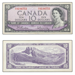 SOLD $10 1954 Bank of Canada Note Beattie-Rasminsky T/T Prefix BC-40b - AU