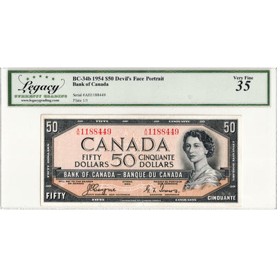 SOLD $50 1954 Bank of Canada Note Coyne-Towers Devil Face BC-34a - Legacy VF-35