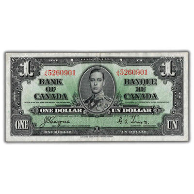 $1 1937 Bank of Canada Note Coyne-Towers J/N Prefix BC-21d - EF