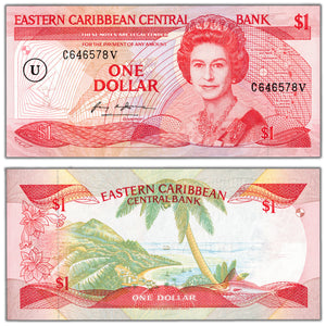SOLD East Caribbean States ND (1985-88) $1 One Dollar Note P #17u - Choice UNC