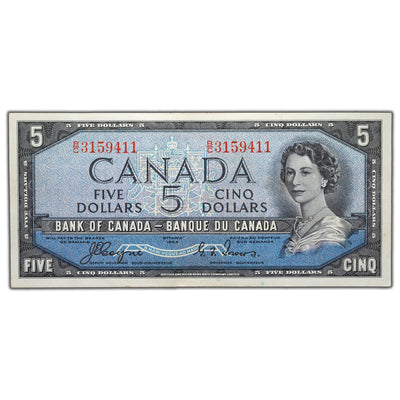 SOLD $5 1954 Bank of Canada Note Devil Face B/C Prefix BC-31a - EF+