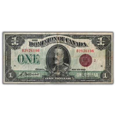 SOLD $1 1923 Dominion of Canada Note Bronze Seal Series B DC-25i - VF (minor staining)