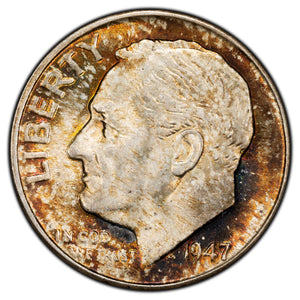 SOLD United States 1947-D 10 Cents Roosevelt Dime Silver Coin - BU Toned