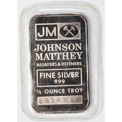 SOLD Johnson Matthey JM 1/2oz .999 Fine Silver Bar - JM Back Sealed