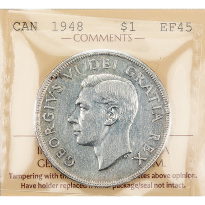 SOLD Canada 1948 $1 Silver Dollar Coin Key Date! - ICCS EF-45