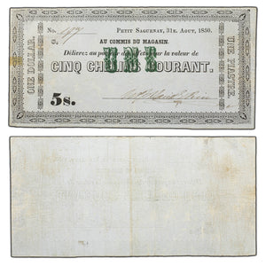 SOLD $1 / 5s 1850 Quebec Canada Price Bros Merchant Script QC #350-12-14