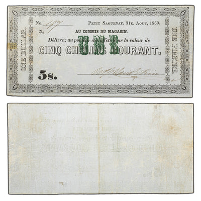 SOLD $1 / 5s 1850 Quebec Canada Price Bros Merchant Script QC #350-12-14