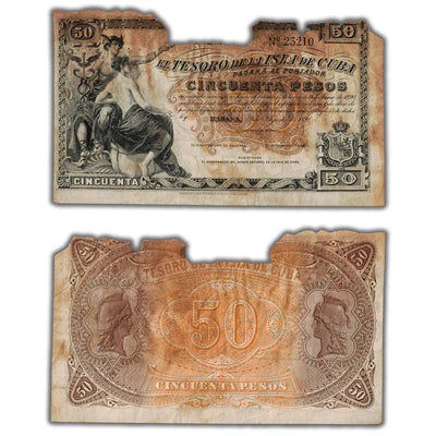 SOLD Cuba 1891 50 Pesos Remainder Note P #42b - Damaged