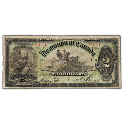 SOLD $2 1897 Dominion of Canada Note Boville DC-14c - Fine (holes, tears, missing pieces)