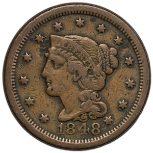 SOLD United States 1848 1 Large Cent Braided Hair Coin