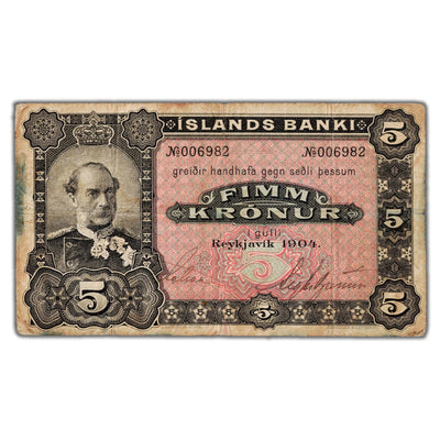 Iceland 1904 5 Five Kronur Note P #10 - Stained