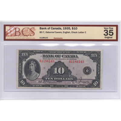 SOLD $10 1935 Bank of Canada Note English Text BC-7 - BCS VF-35