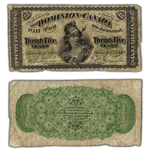 SOLD 25 Cents 1870 Dominion of Canada Note Shinplaster Letter 'B' DC-1b - VG