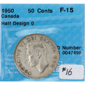SOLD Canada 1950 Half Design '0' 50 Cents Half Dollar Silver Coin - CCCS F-15