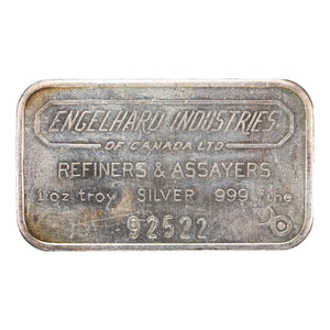 SOLD Engelhard Industries 1oz .999 Fine Silver Bar - 5 Digit Serial