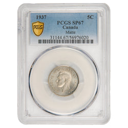 Canada 1937 5 Cents Matte Specimen Silver Coin - PCGS SP-67