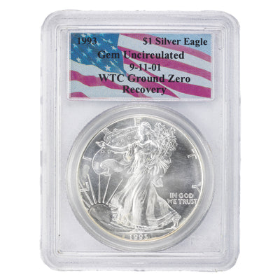 SOLD United States 1993 1oz $1 .999 Silver Eagle Coin - PCGS Gem UNC - WTC Ground Zero