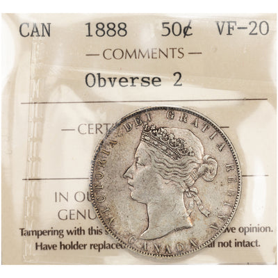 SOLD Canada 1888 Obverse 2 50 Cents Half Dollar Silver Coin - ICCS VF-20