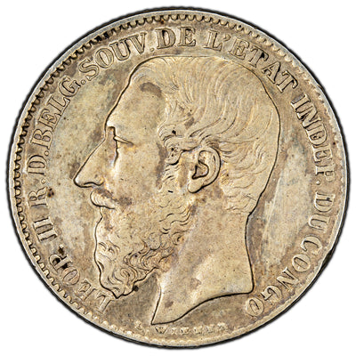 Congo Free States 1894 2 Two Francs Silver Coin KM #7
