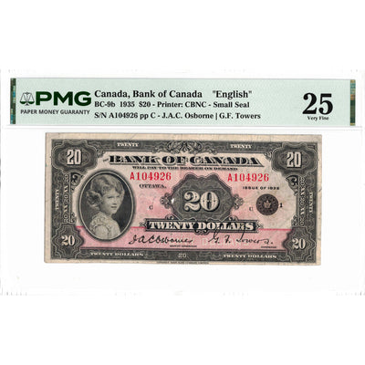 SOLD $20 1935 Bank of Canada Note English Text Small Seal BC-9b- PMG VF-25