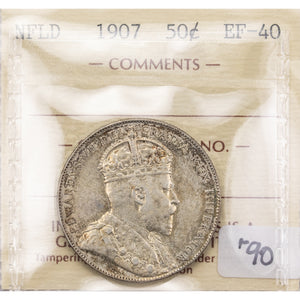 SOLD Newfoundland 1907 50 Cents Silver Coin - ICCS EF-40