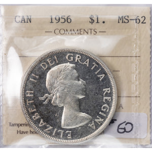 SOLD Canada 1956 $1 Silver Dollar Coin - ICCS MS-62
