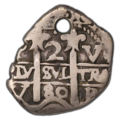 SOLD Bolivia 1680 2 Reales Cob Silver Coin Assayer V - Holed