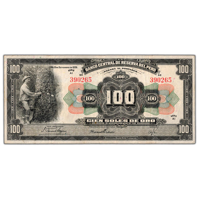 Peru 1939 100 Soles de Oro Note P #69a - VF