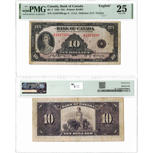 SOLD $10 1935 Bank of Canada Note English Text BC-7 - PMG VF-25