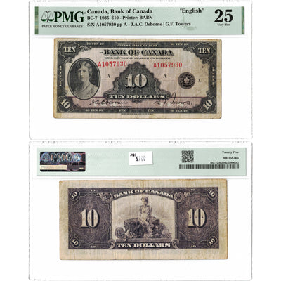 SOLD $10 1935 Bank of Canada Note English Text BC-7 - PMG VF-25
