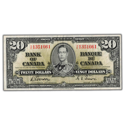 $20 1937 Bank of Canada Note Gordon-Towers H/E Prefix BC-25 - VF
