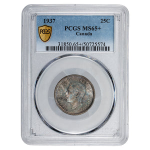 SOLD Canada 1937 25 Cents Quarter Silver Coin - PCGS MS-65+ Gorgeous Toning