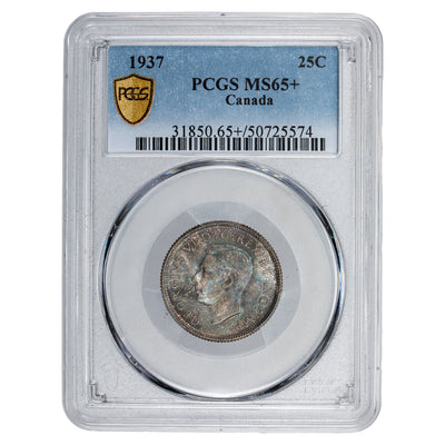 Canada 1937 25 Cents Quarter Silver Coin - PCGS MS-65+ Gorgeous Toning