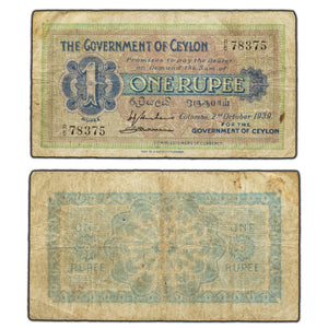 SOLD Ceylon 1939 1 One Rupee Note