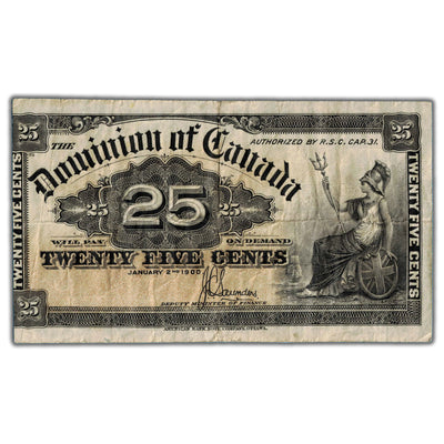 25 Cents 1900 Dominion of Canada Shinplaster Note Saunders DC-15c - F/VF