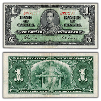 $1 1937 Bank of Canada Note Coyne-Towers X/M Prefix BC-21d - VF+