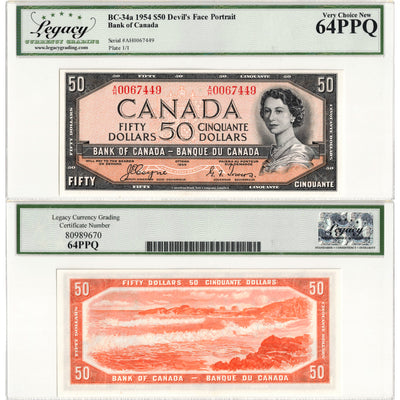 $50 1954 Bank of Canada Note Coyne-Towers Devil Face BC-34a - Legacy Ch UNC-64 PPQ