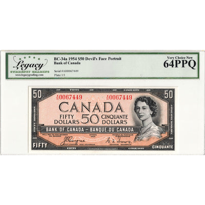 $50 1954 Bank of Canada Note Coyne-Towers Devil Face BC-34a - Legacy Ch UNC-64 PPQ