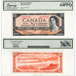 $50 1954 Bank of Canada Note Beattie-Coyne A/H Prefix BC-42a - Legacy Ch UNC-64 PPQ