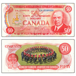 SOLD $50 1975 Bank of Canada Note Crow-Bouey EHJ Prefix BC-51b - Abt. EF