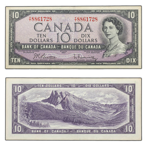 SOLD $10 1954 Bank of Canada Note Beattie-Rasminsky Y/T Prefix BC-40b - AU