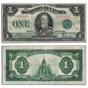 SOLD $1 1923 Dominion of Canada Note Green Seal Series C DC-25j - Circulated