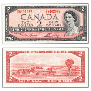 SOLD $2 1954 Bank of Canada Note Lawson-Bouey R/G Prefix BC-38d - Ch UNC