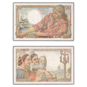 SOLD France 1944 20 Twenty Francs Note P #100a - AU/UNC