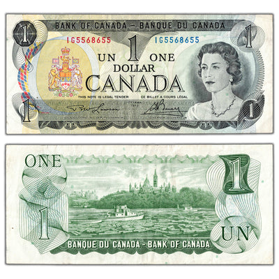 $1 1973 Bank of Canada Note IG Prefix 3 Digit Radar BC-46a - Circulated